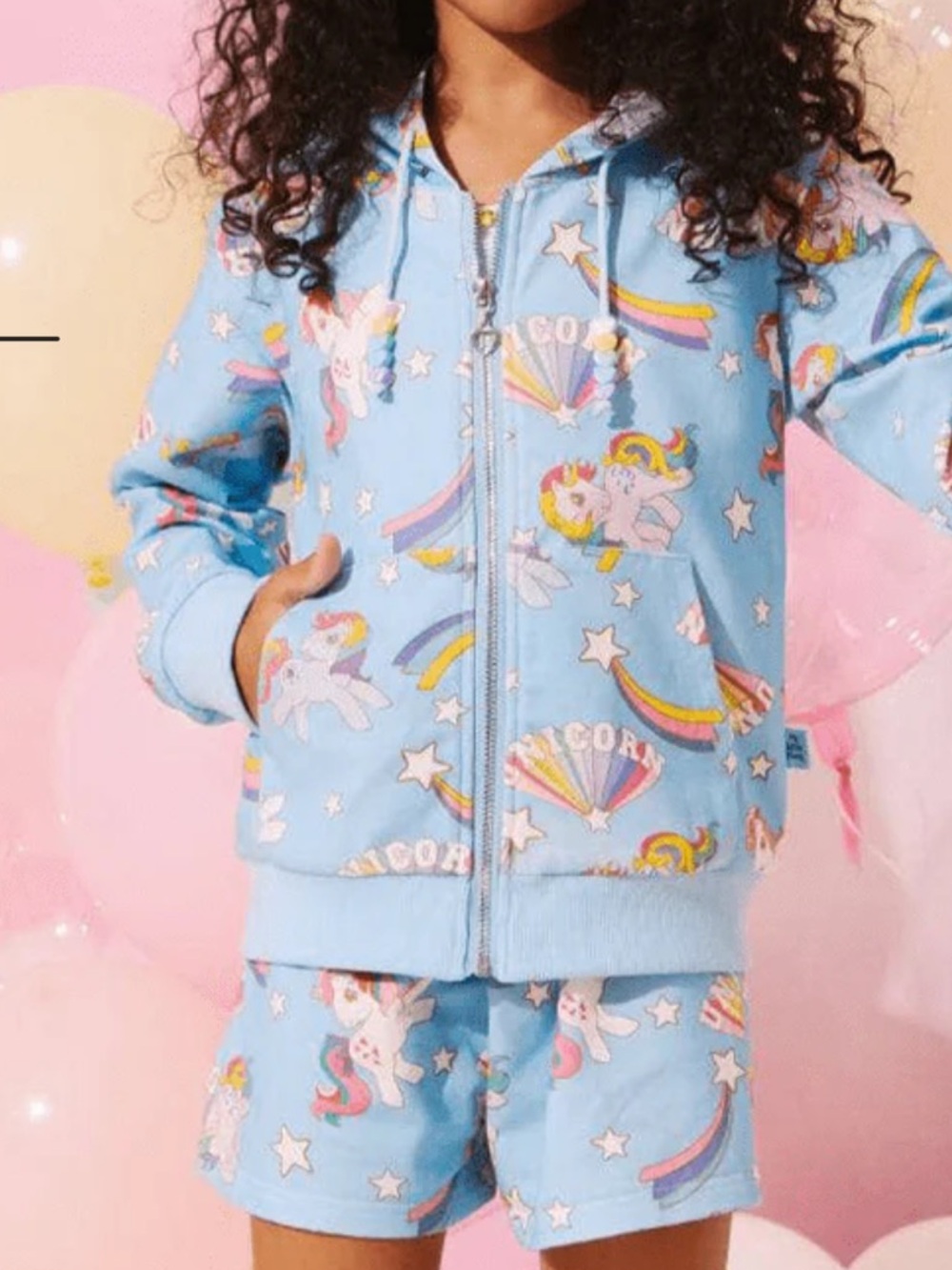 Lola and the Boys Blue Unicorn Zip Hoodie & Shorts Set